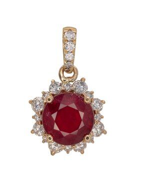 1.98Ct Madagascar Ruby & Natural Diamond Halo Pendant Solid in 14K Yellow Gold